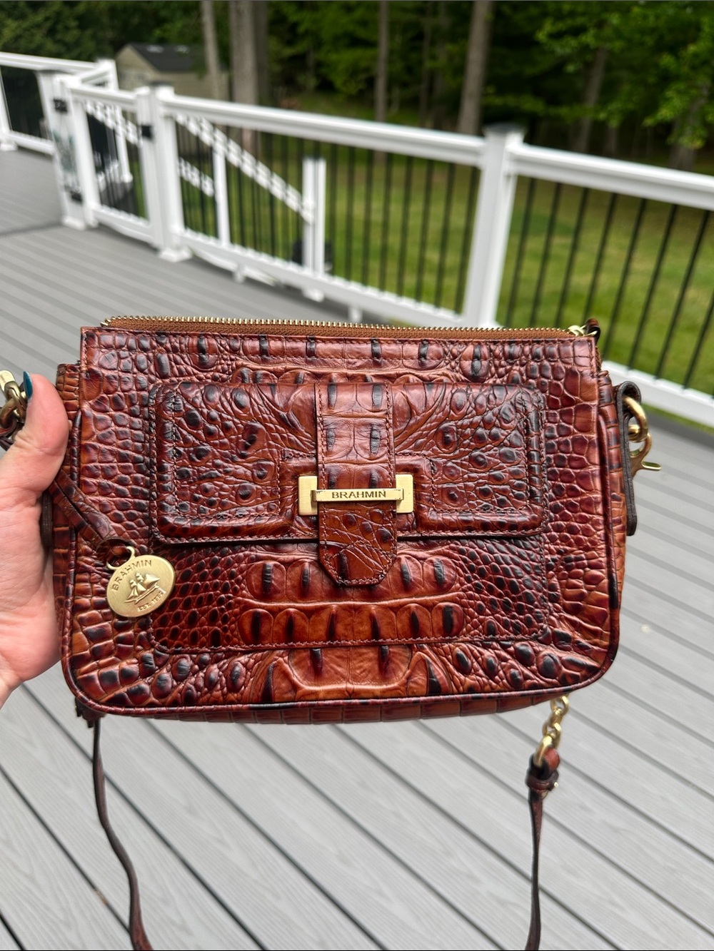 Brahmin Melbourne Red Leather Crocodile Embossed Handbag